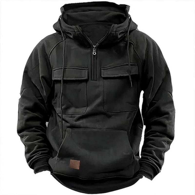 Heren Hoodie – Oversized Pasvorm – Katoenmix – Half Zip – Borstzakken & Buikzak