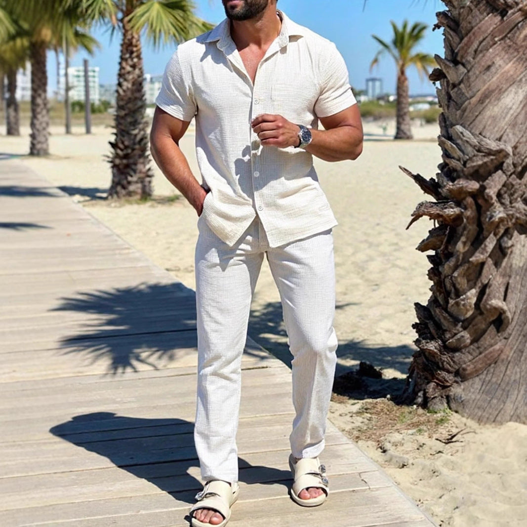 Heren Set – Katoen Lichtgewicht – Relaxed Fit – Korte Mouw – Casual Outfit