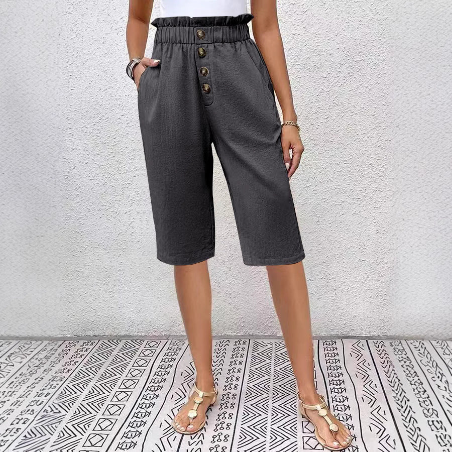 Dames Shorts – Hoog Taille – Paperbag Model – Lichtgewicht Linnen – Met Knopen