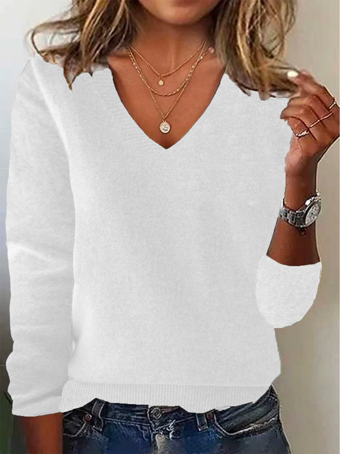 Dames Trui – Wol Breisel – Relaxte Pasvorm – V-Hals – Lange Mouwen Casual Model
