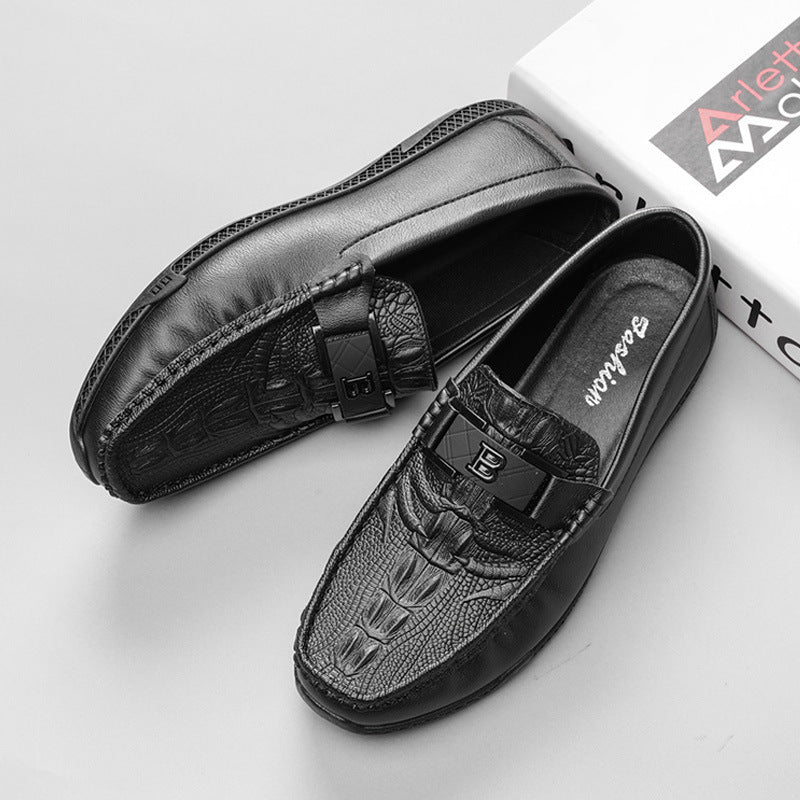 Herr loafers – Slip-on design – Krokodilmönster – Elegant metalldekoration
