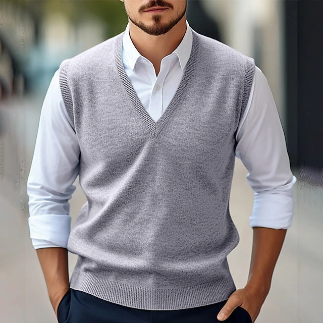 Heren Sweater Vest – V-hals – Lichtgewicht Gebreid – Geribde Boorden – Klassieke Pasvorm