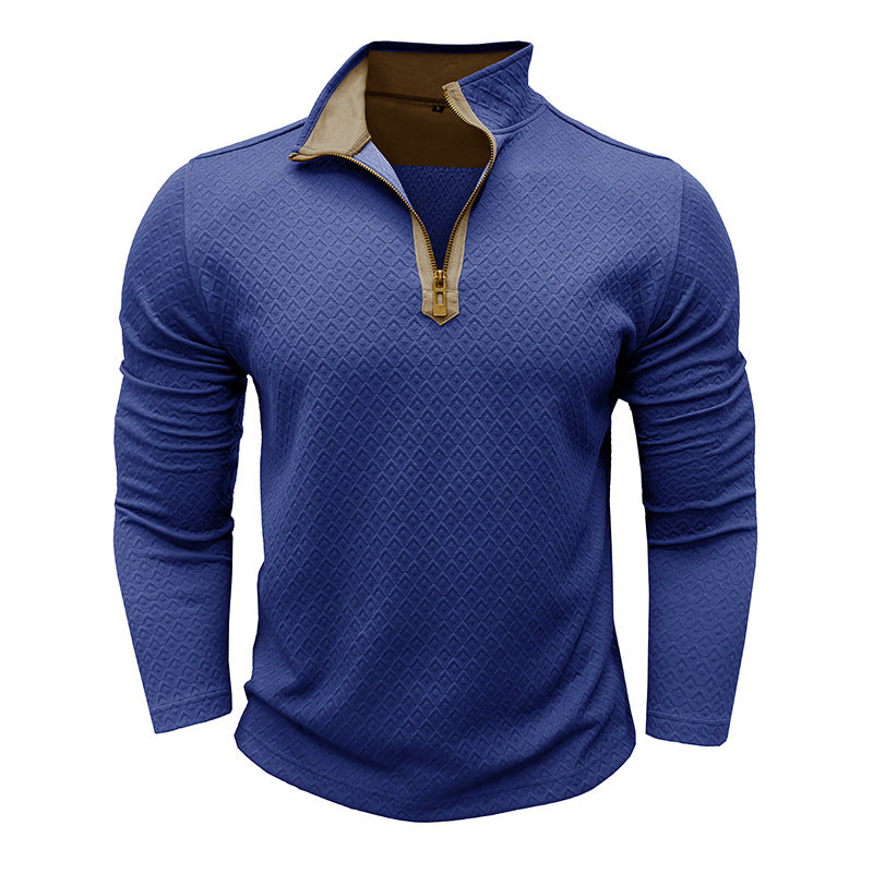 Heren Pullover – Regular Fit – Katoen Knit – Half Zip – Diamantstructuur