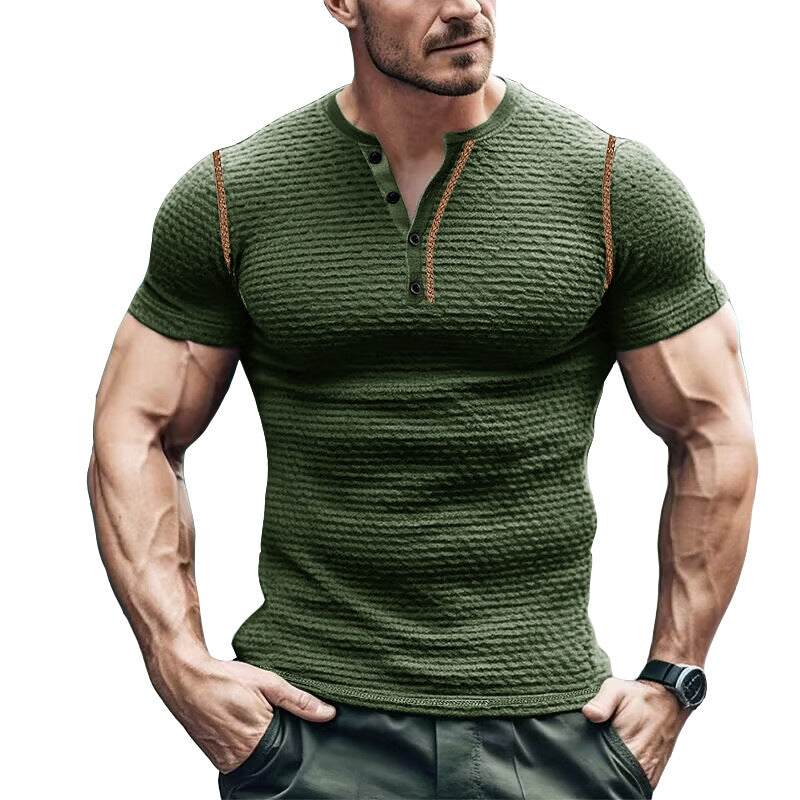 Heren Henley T-shirt – Slim Fit – Wafelstructuur – Korte Mouw Casual Look
