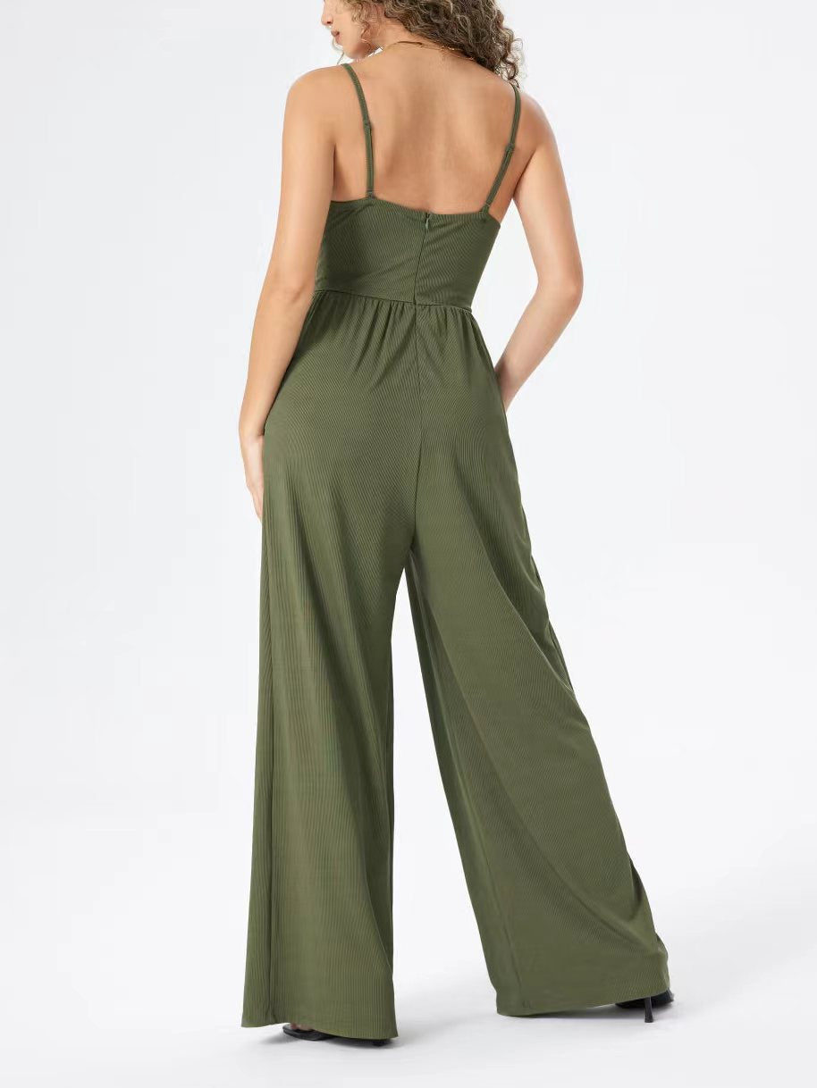 Damesjumpsuit - Spaghettibandjes - Wikkelvoorkant - Wijde pijpen