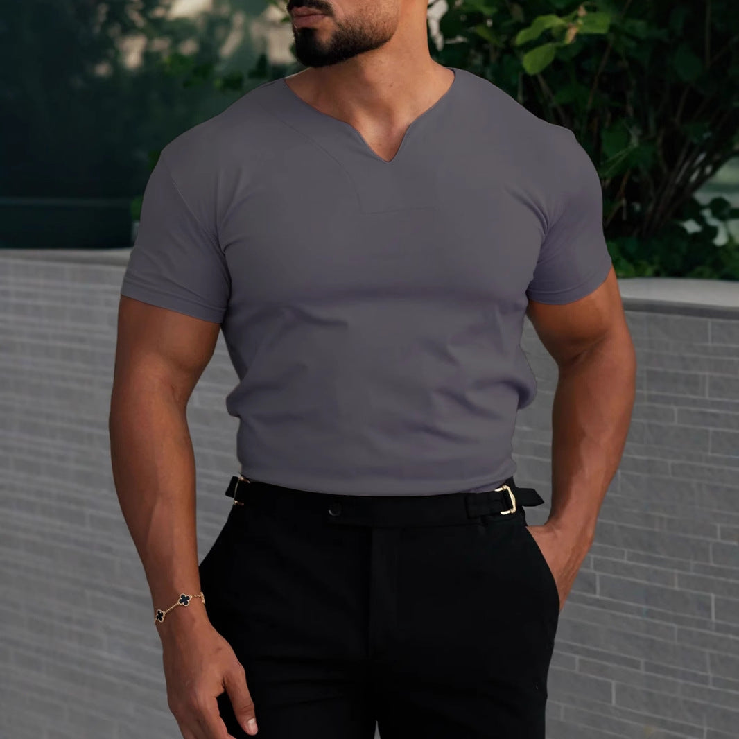 Heren T-shirt V-hals – Slim Fit – Ademend Stretchmateriaal – Korte Mouw – Casual Wear