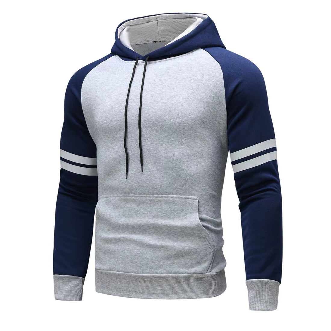 Heren Hoodie – Regular Fit – Raglanmouwen – Sportieve Strepen – Kangoeroezak