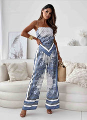 Dam Jumpsuit – Lyxigt Tyg – Avslappnad Passform – Vida Byxben – Spaghettiband – Print