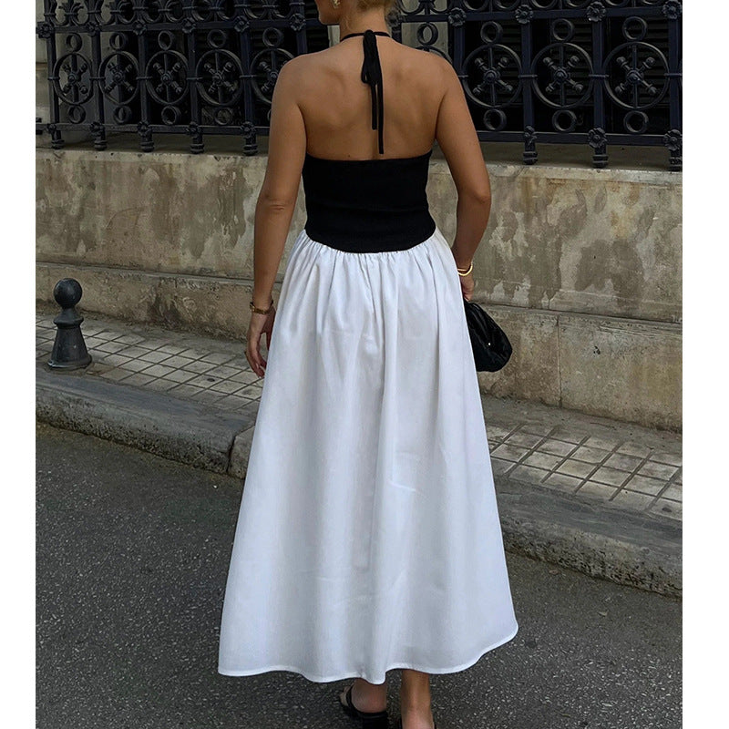 Dames Halterjurk – Lange Rugloze Jurk – Getailleerd Bovenlijf – Chiffon Rok