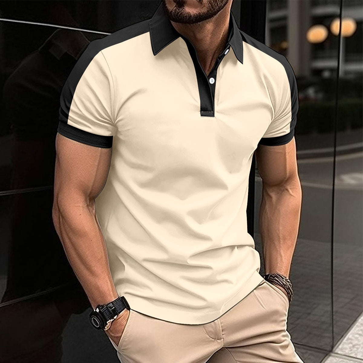 Heren Poloshirt – Slim Fit – 100% Katoen – Contrastkraag en Mouwpanelen