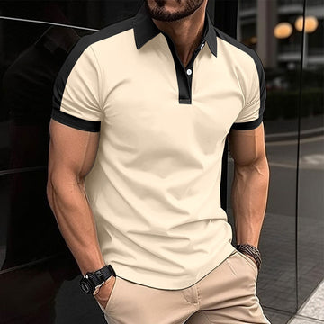 Heren Poloshirt – Slim Fit – 100% Katoen – Contrastkraag en Mouwpanelen