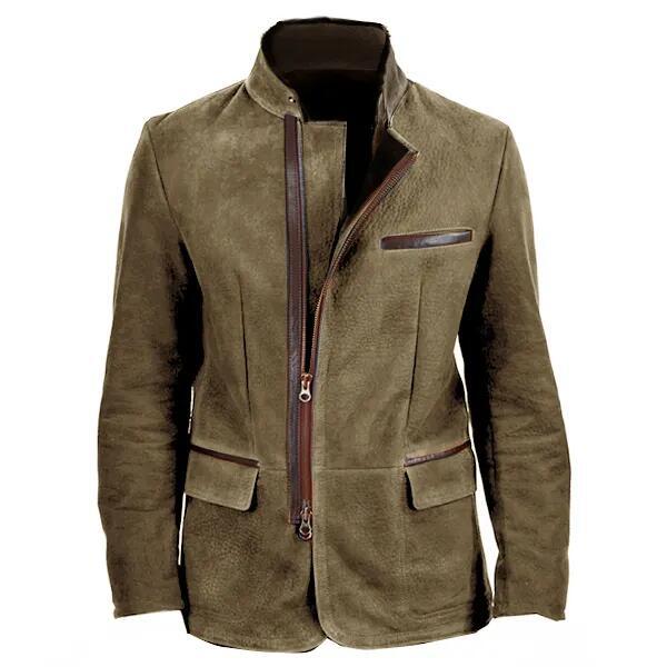 Herenjas – Slim Fit – Luxe Stof – Opstaande Kraag – Asymmetrische Rits – Meerdere Zakken