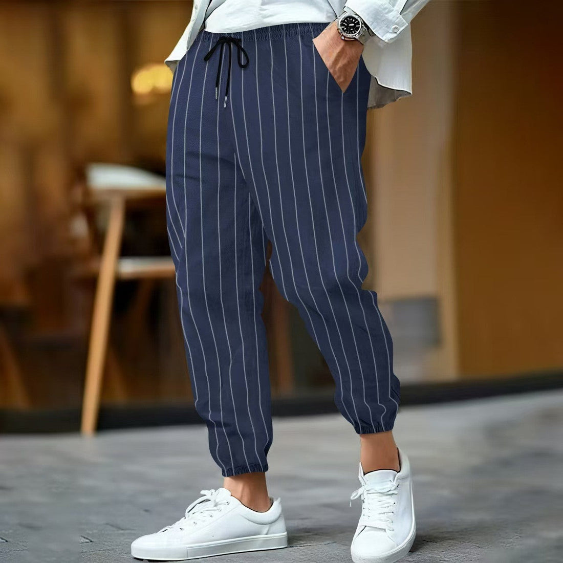 Heren Broek – Relaxed Fit – Elastische Taille met Trekkoord – Katoenmix – Tapered Pijpen