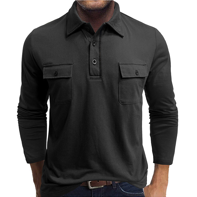 Heren Poloshirt Lange Mouw – Regular Fit – Katoenmix – Borstzakken met Knopen