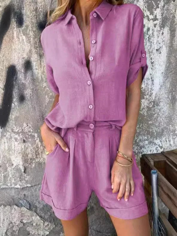 Dam jumpsuit – Avslappnad passform – Knäppning – Dragsko i midjan – Andningsbart bomull/linne