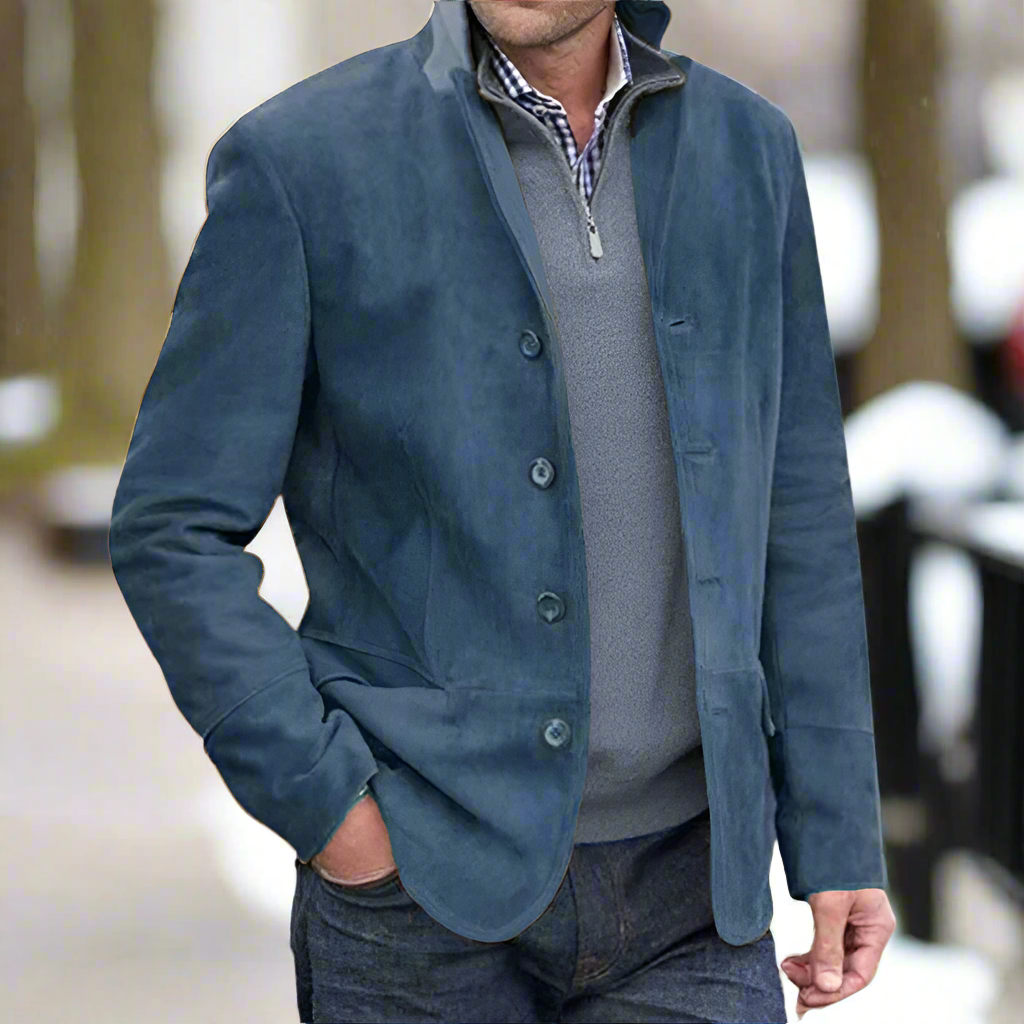 Herr Jacka – Figursydd Modell – Lyxigt Tyg – Notch Revers – Knäppning – Höftlång