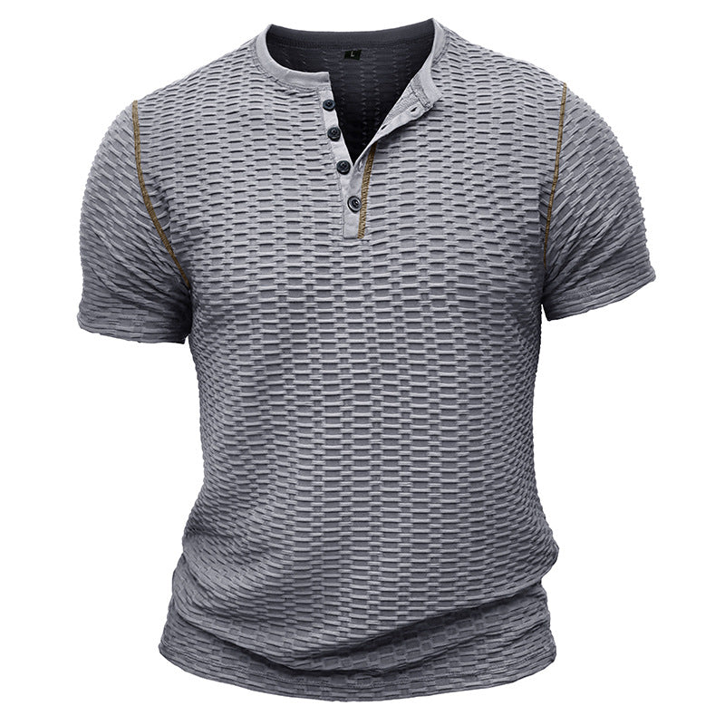 Heren Henley Shirt – Slim Fit – Textuurstof – Korte Mouw Casual Stijl