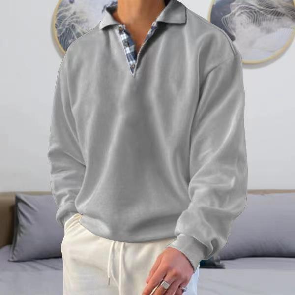 Heren Sweatshirt – Losse Pasvorm – V-Hals met Revers – Zachte Tricot – Ribboorden – Casual Draagcomfort