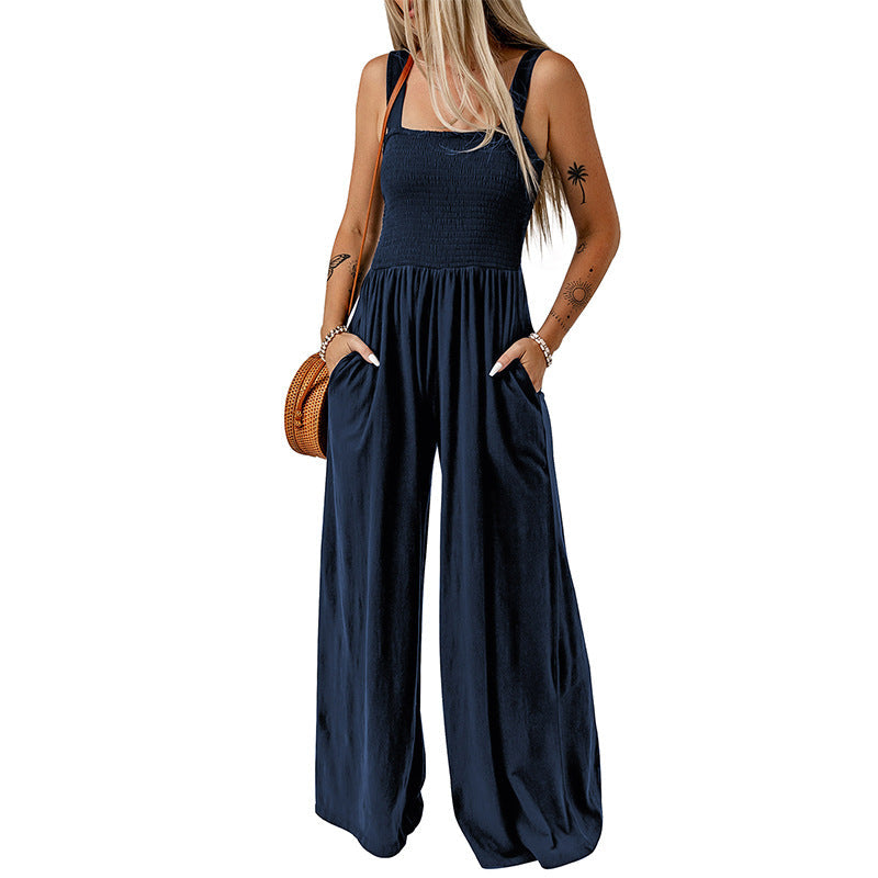Dam Jumpsuit – Off Shoulder – Smocktopp – Vida Ben – Stickat Tyg – Med Fickor
