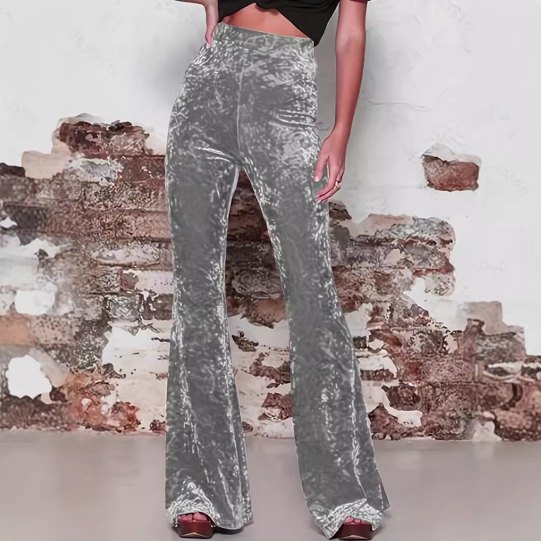 Damer utsvängda byxor – Hög midja – Sammetstyg – Skräddarsydd passform – Full längd