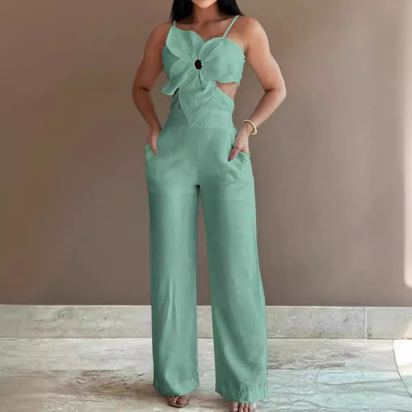 Damer Jumpsuit – Skräddarsydd Passform – Vida Ben – Rygglös – Rosett Framtill – Utskärningar