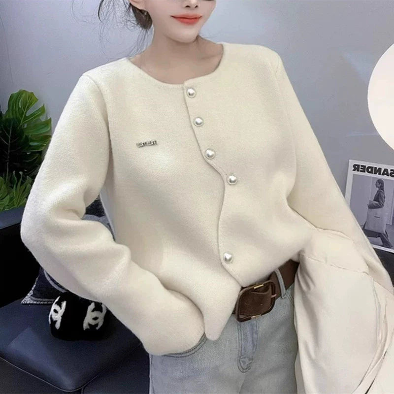 Dam Väst – Ullmix – Avslappnad Passform – Asymmetrisk Knäppning – Rund Halsringning