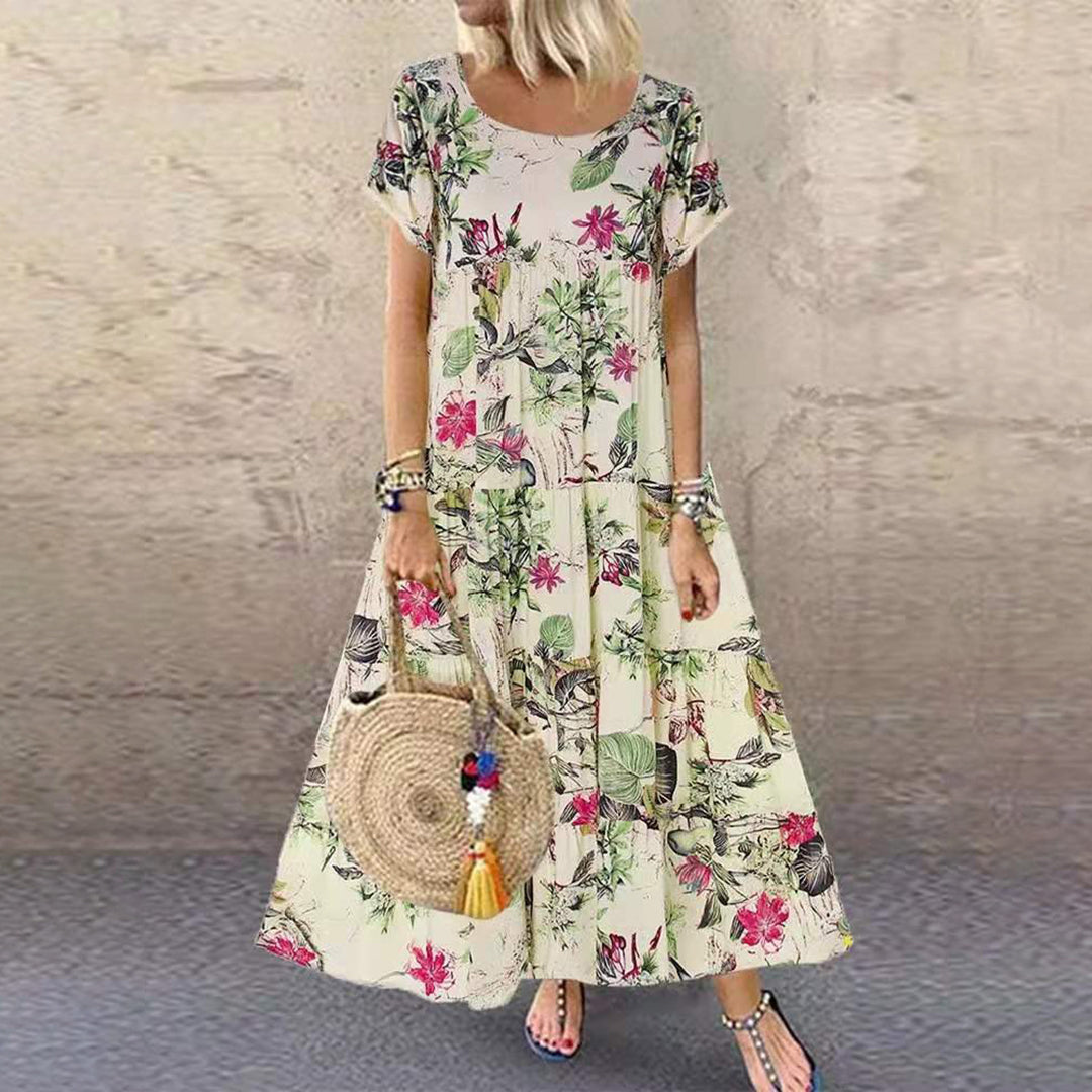 Dames Maxi Jurk – Losse Pasvorm – Korte Mouw – Bloemenprint – Ademend Materiaal