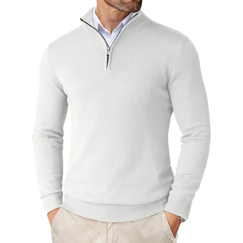 Heren Trui – Katoenmix – Regular Fit – Ritskraag – Geribde Boorden