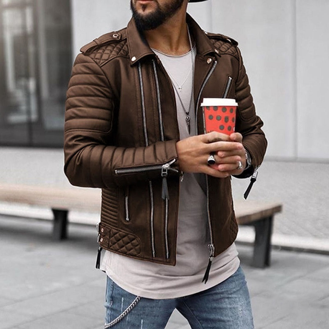 Heren Bikerjack – Slim Fit – Imitatieleer – Gewatteerde Schouders – Ritsdetails