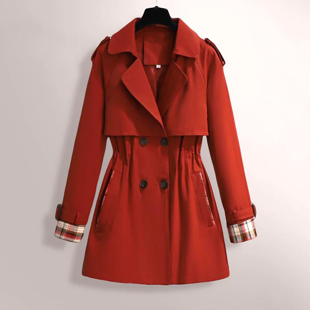 Dames trenchcoat – Getailleerde pasvorm – Dubbelrijig – Riemmanchetten – Ruitvoering