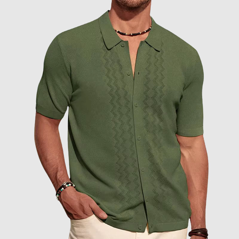 Heren Gebreid Overhemd – Relaxed Fit – Korte Mouw – Lichtgewicht Ademend – Knoopsluiting