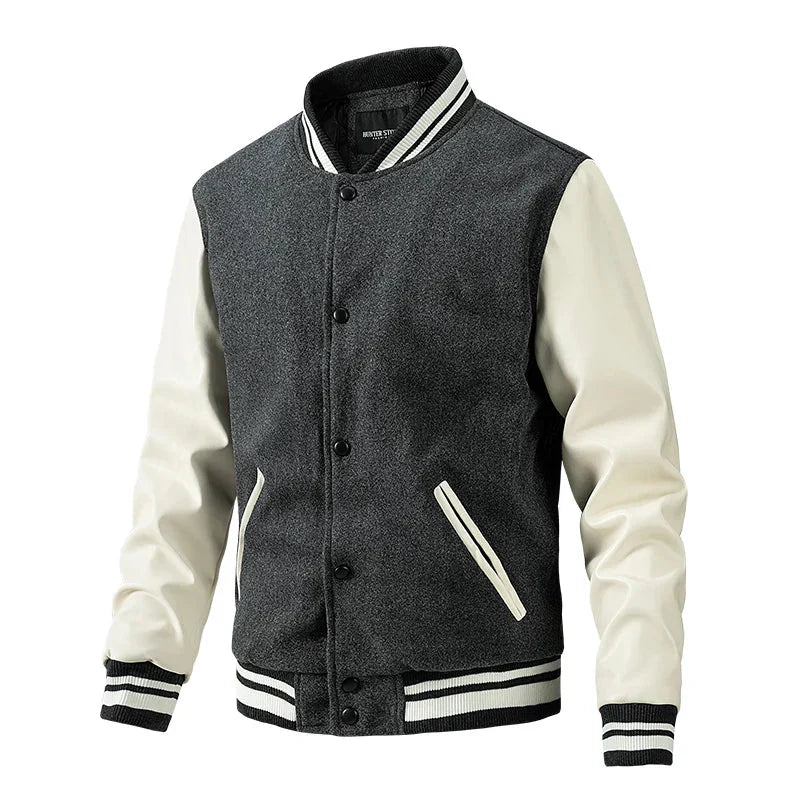 Heren College Jack – Regular Fit – Wolmix – Drukknoopsluiting – Geribde Boorden