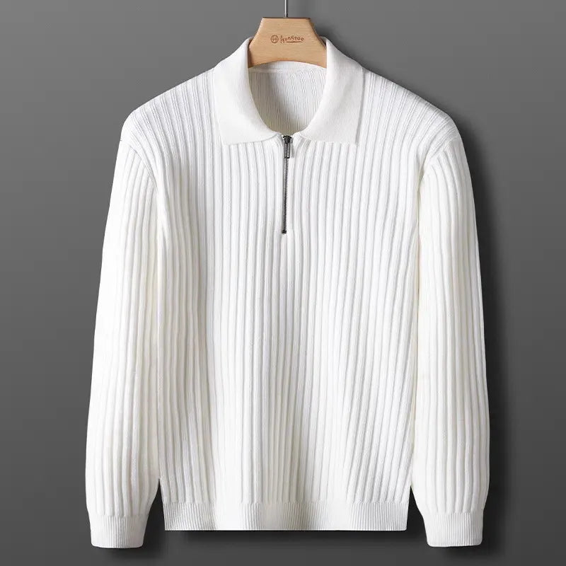 Heren Pullover Trui – Wol – Regular Fit – Half Zip – Ribbelstructuur – Polokraag