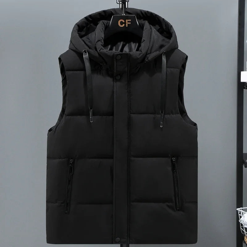Heren Bodywarmer - Geweven Stof - Doorlopende Rits - Capuchon - Heuplengte