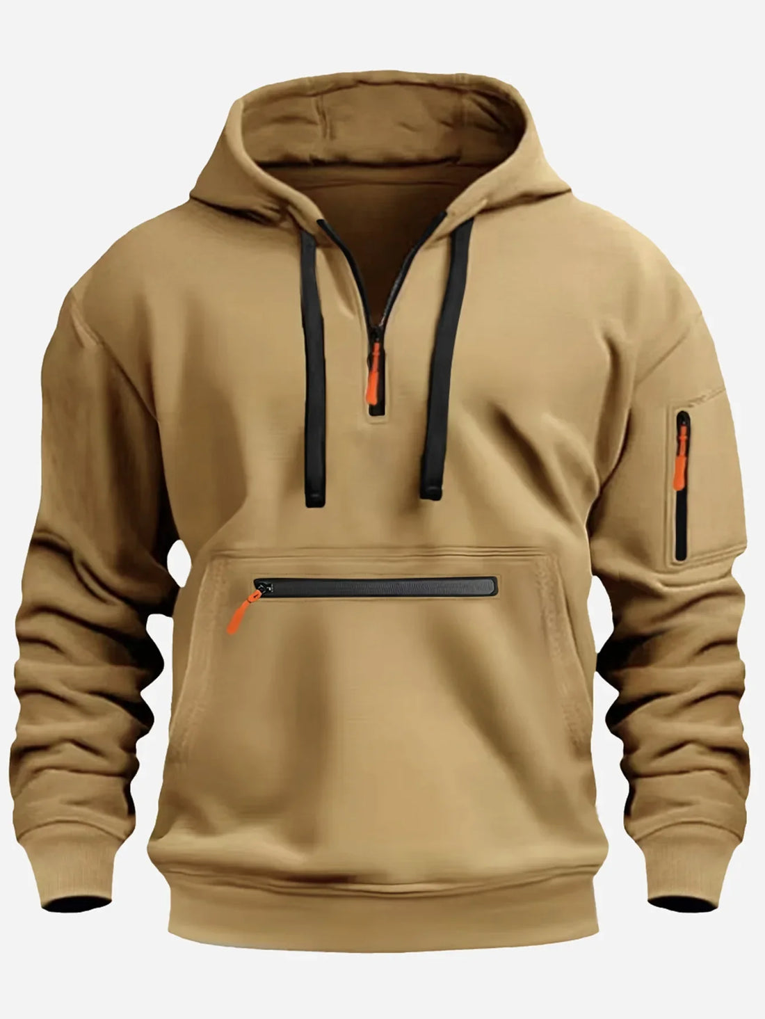 Heren Hoodie – Fleece – Losse Pasvorm – Half Zip – Ribboorden – Ritszakken