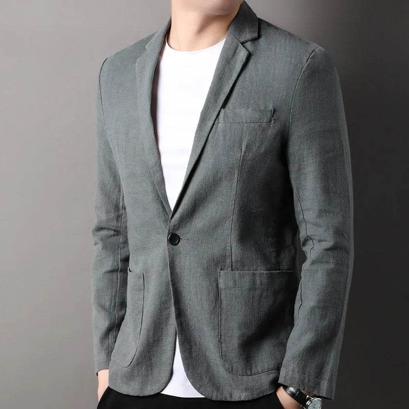 Heren Blazer – Slim Fit – Natuurlijk Materiaal – Enkel Knopen – Semi-Formeel