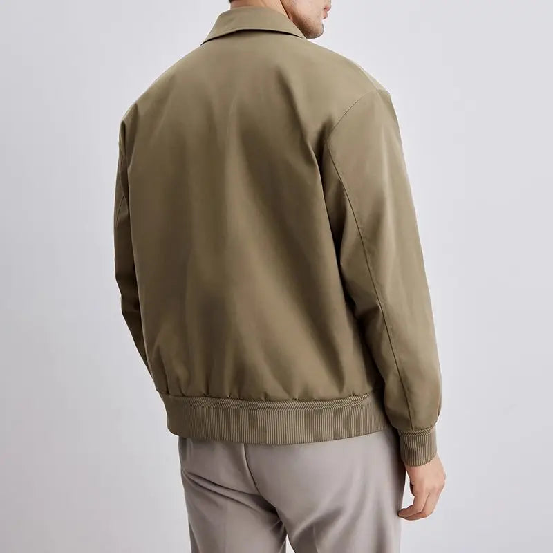 Herenjack – Relaxed Fit – Katoenmengsel – Klassieke Kraag – Ribboorden – Knopen Voorzijde