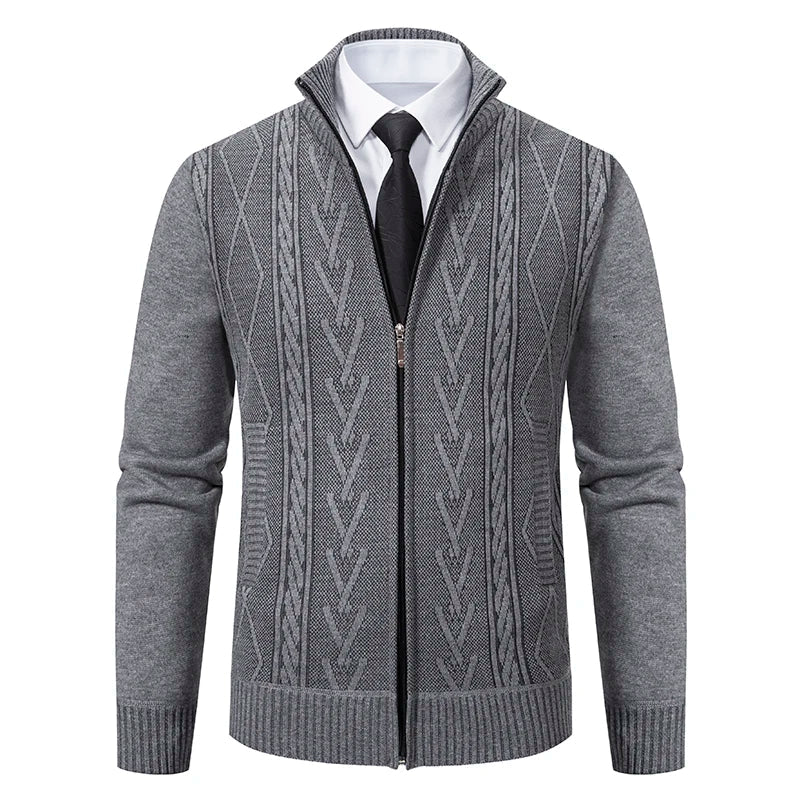 Heren Cardigan - Fijn Gebreid - Slim Fit - Staande Kraag