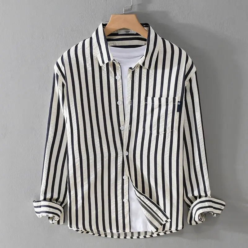 Heren blouse – Relaxed Fit – Verticale Strepen – Knoopsluiting – Ademend Materiaal
