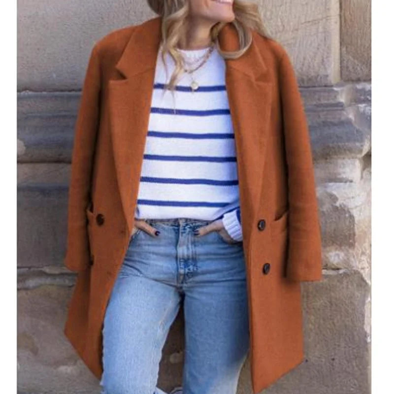 Dames trenchcoat – Tailored fit – Dubbelrijig – Structuur – Luxe stof