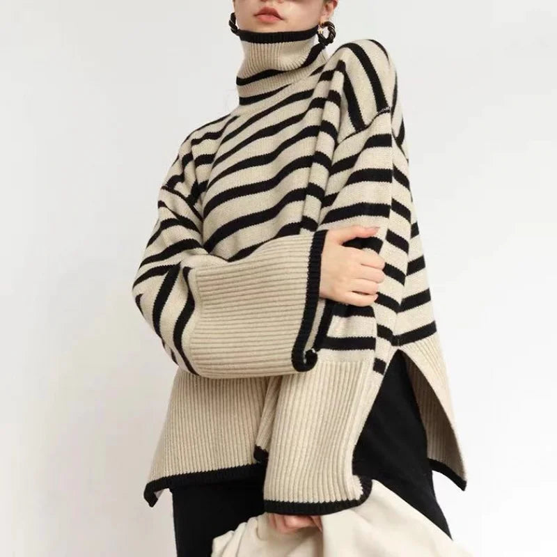 Dames Trui – Oversized Pasvorm – Gebreid – Coltrui – Gestreept Casual Design