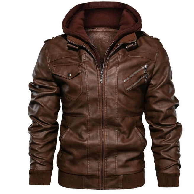 Herenjas – Slim Fit – Leren Look – Capuchon – Ritssluiting – Ribboorden