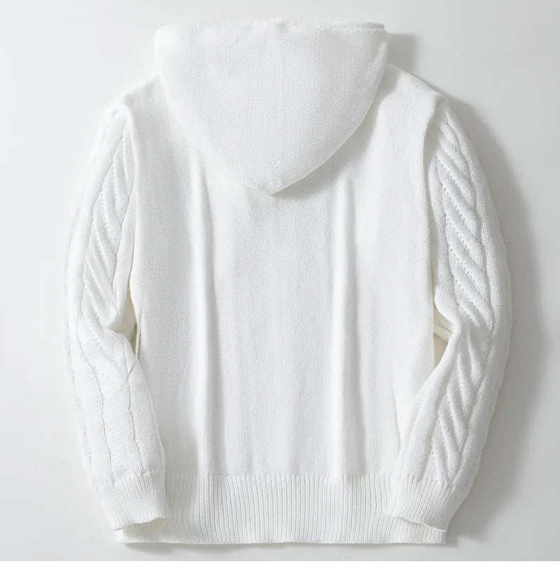 Heren Hoodie – Gebreid Kabelpatroon – Losvallend – Capuchon met Trekkoord – Knoopsluiting