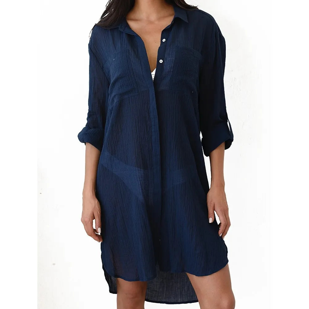 Dames Strandjurk – Losvallend Model – Semi-Transparant – Knoopsluiting – Ademend