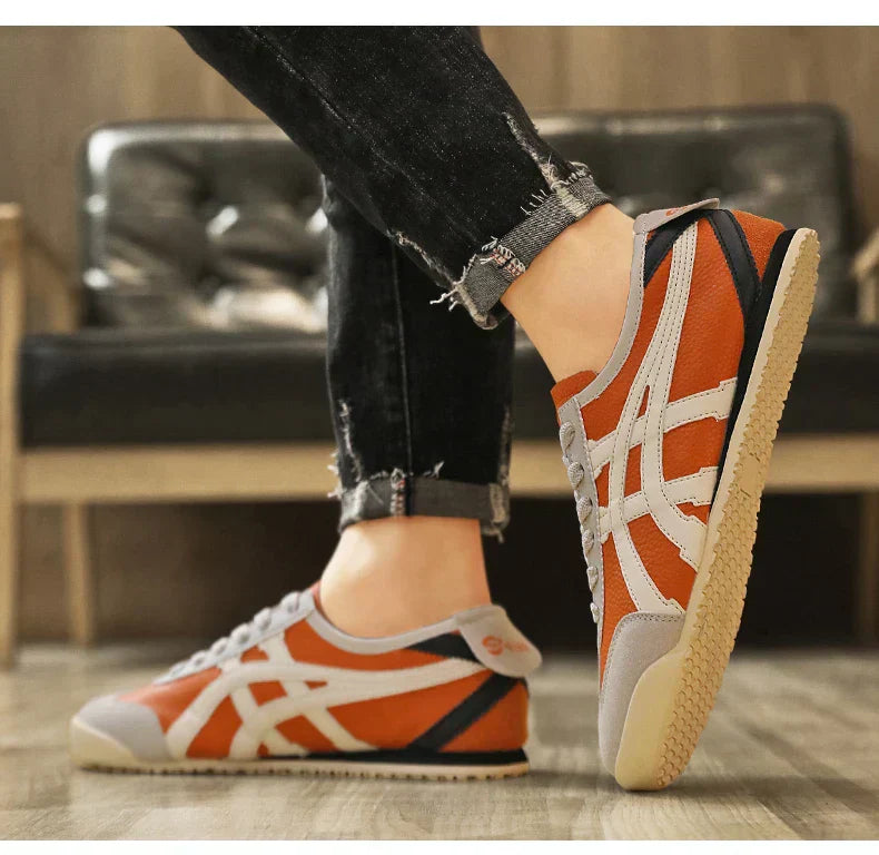 Heren sneakers – Laag model – Suède en leer – Geometrisch patroon – Vetersluiting