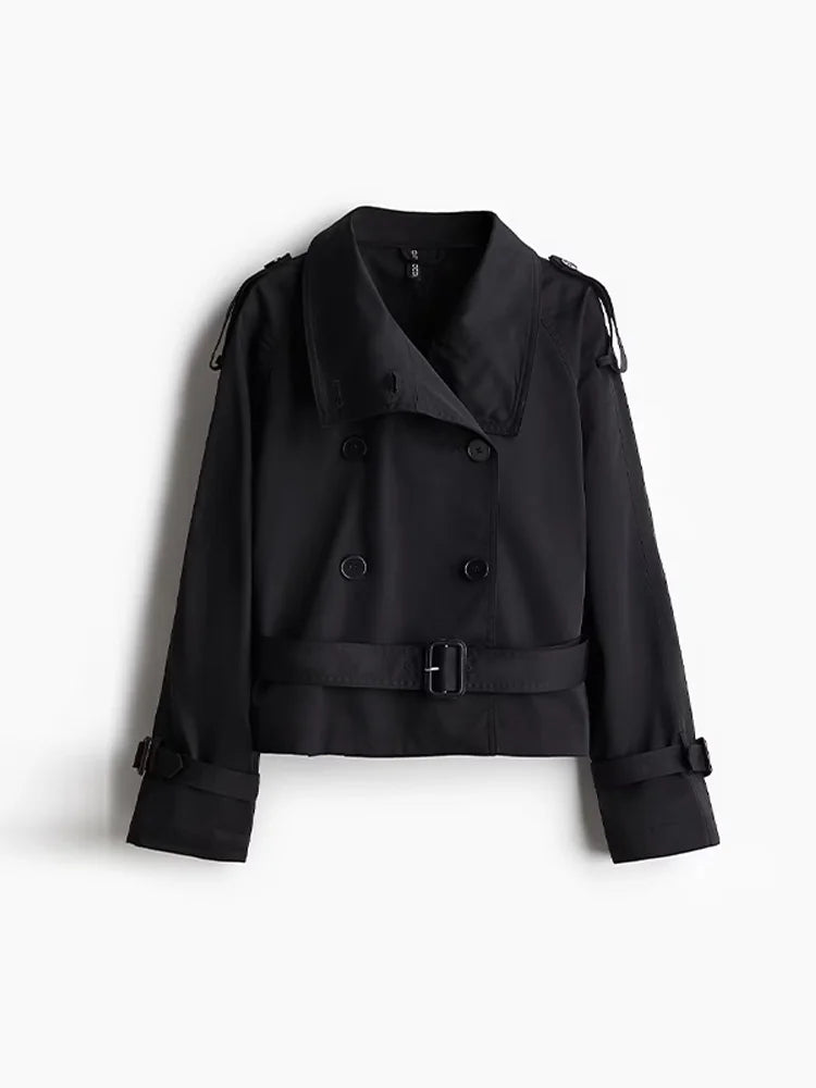 Damkappa – Figursydd Passform – Dubbel Revers – Bälte – Vidgade Ärmar