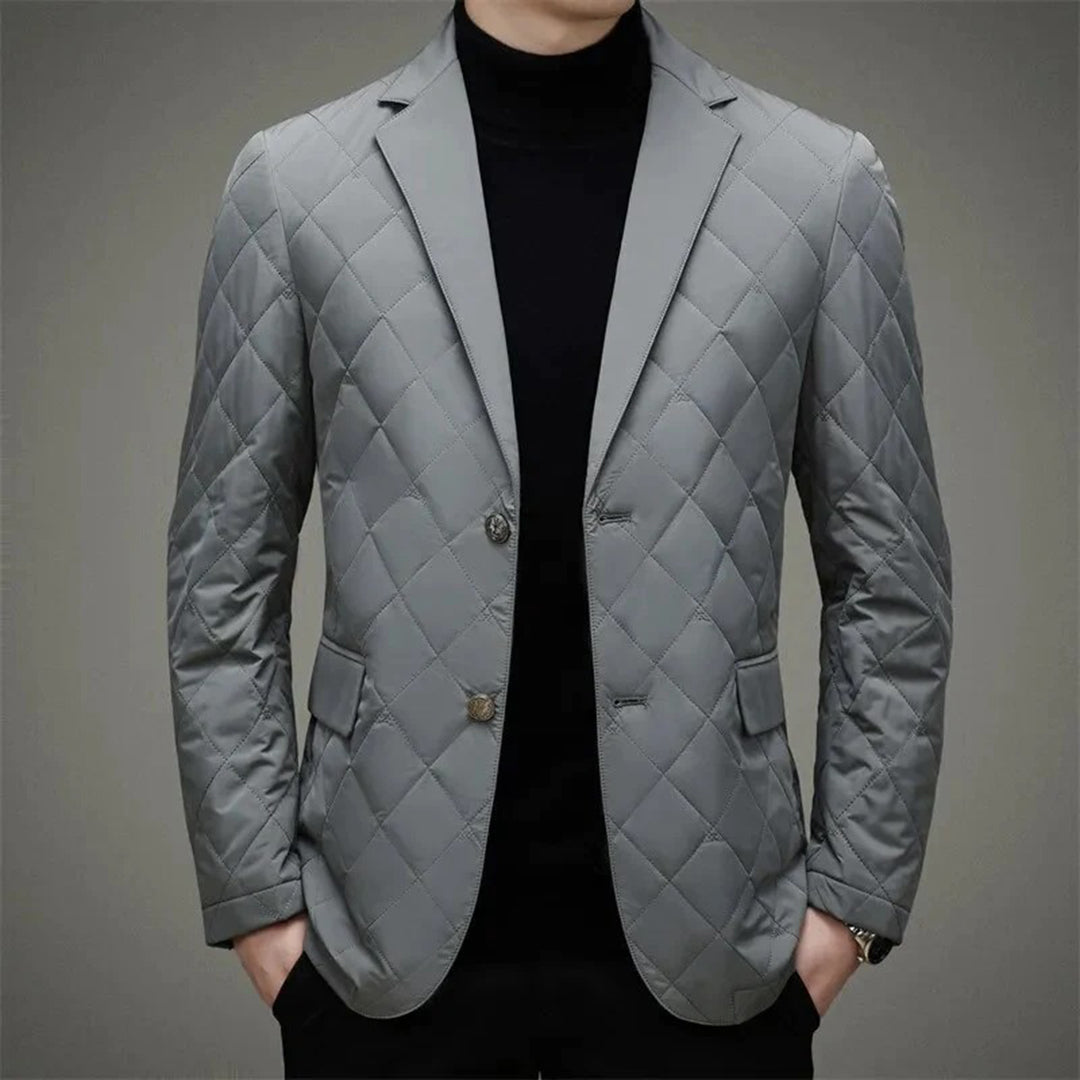 Heren gewatteerd jack – Slim fit – Diamantstiksel – Knopen – Reverskraag