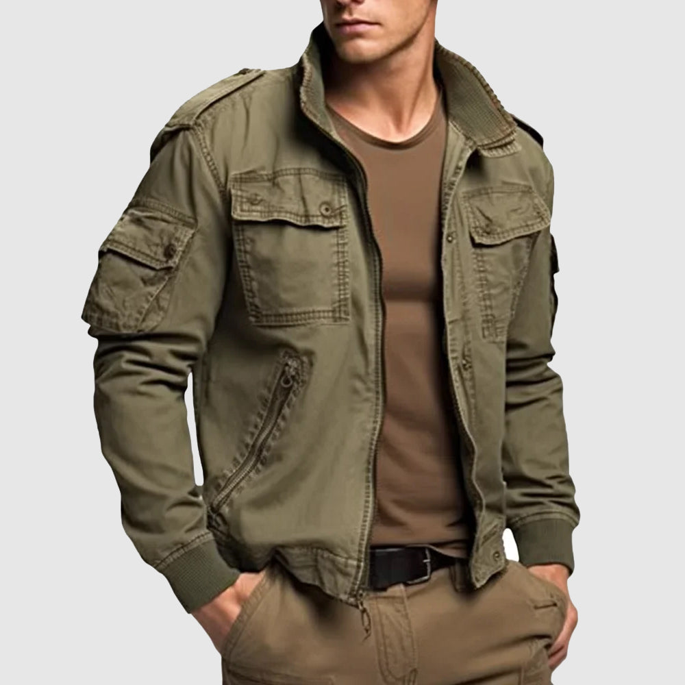 Heren bomberjack – Relaxed fit – Katoenmix – Ribboorden – Utility zakken – Epauletten
