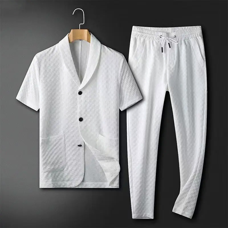Heren Blazer met Korte Mouwen – Relaxed Fit – Textuurstof – Casual Design