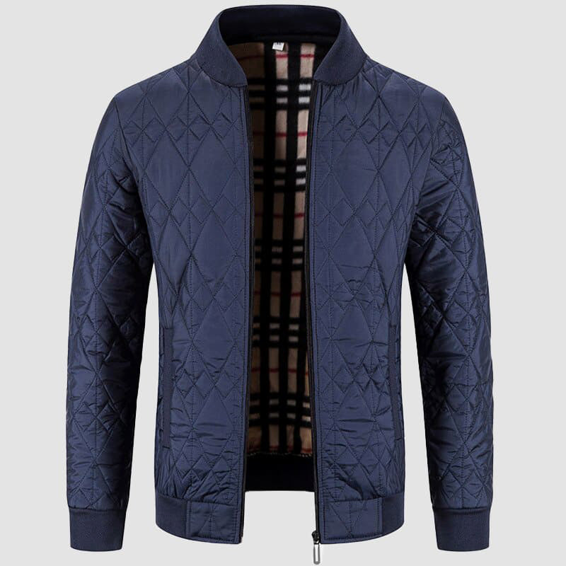 Heren Gewatteerd Jack – Regular Fit – Ruitstiksel – Ribboorden – Ritssluiting